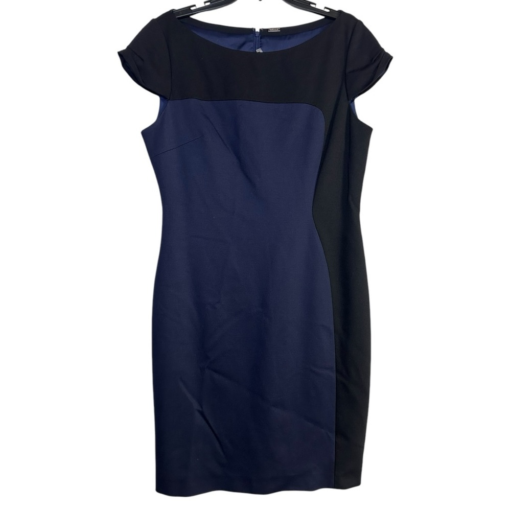 Elie Tahari Dress Womens 14 Blue Black A Line Short Sleeve Lined Stretch New
